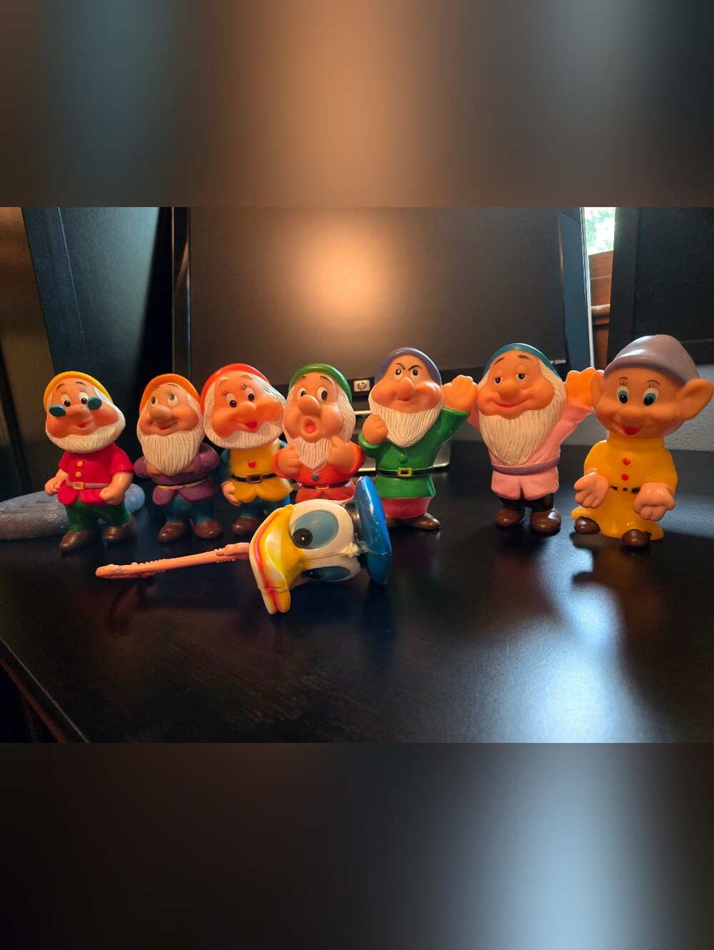 Disney Seven Dwarfs Vinyl Squeaky Toys,and Hard Plastic Donald Duck Rattle.